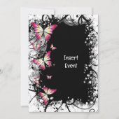 ピンク白黒水色バタフライパーティー 招待状 (正面)