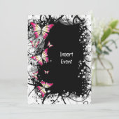 ピンク白黒水色バタフライパーティー 招待状 (スタンド正面)