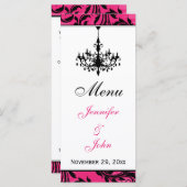 ピンク白黒結婚シャンデリアのメニューカード メニュー (正面/裏面)