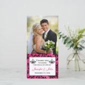 ピンク白黒結婚シャンデリアフォトカード サンキューカード (スタンド正面)