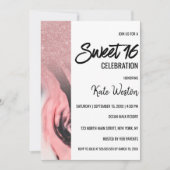 ピンク白黒絵を描グリッターマーブルスウィート16 招待状 (正面)