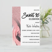 ピンク白黒絵を描グリッターマーブルスウィート16 招待状 (スタンド正面)