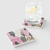 ピンク白黒金ゴールド牛革 ストーンコースター (横)