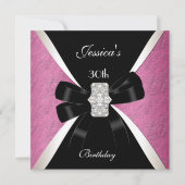 ピンク白黒30歳の誕生日 招待状 (正面)