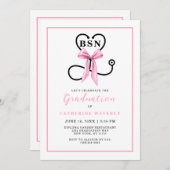 ピンク看護学校BSN卒業パーティー 招待状 (正面/裏面)