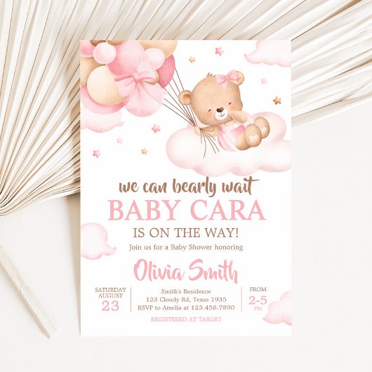 ピンク真珠の待ち雲赤ちゃんシャワー 招待状