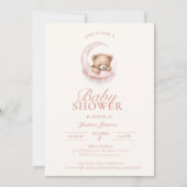 ピンク眠いテディベアベビーシャワー招待状 招待状 (正面)