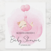 ピンク眠い子猫の水の色ベビーガールシャワー ワインラベル (シングルラベル)