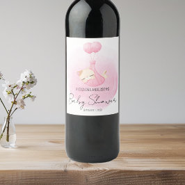 ピンク眠い子猫の水の色ベビーガールシャワー ワインラベル