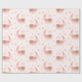 ピンク眠るベビーベアオンムーンクラウド&スターズ ラッピングペーパー (フラット)