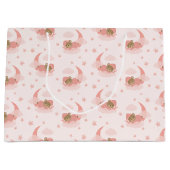 ピンク眠るベビーベアオンムーンクラウド&スターズ ラージペーパーバッグ (正面)