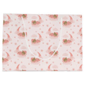 ピンク眠るベビーベアオンムーンクラウド&スターズ ラージペーパーバッグ (裏面)