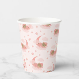 ピンク眠るベビーベアオンムーンクラウド&スターズ 紙コップ