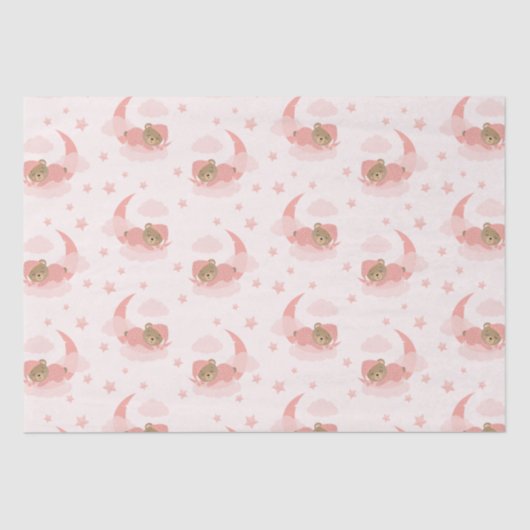 ピンク眠るベビーベアオンムーンクラウド&スターズ 薄葉紙 (正面)