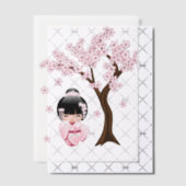 ピンク着物かわいいこけし人形カード ベラム紙招待状 (オフセット (招待状))