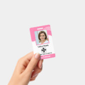 ピンク社パーソナライズされた員、写真、バーコード、ロゴ バッジ (手持ち)