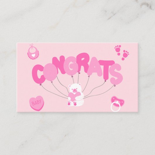 ピンク祝の新生児のお祝い 名刺 (正面)