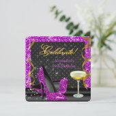 ピンク祝パープルブラックグリッター誕生日パーティー 招待状 (スタンド正面)