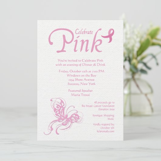 ピンク祝色の乳がん招待状 招待状 (スタンド正面)