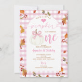 ピンク私たちの小さなカボチャは1つの秋秋に回っている 招待状 (正面)