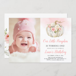 ピンク私たちの小さなカボチャ1st誕生日の写真 招待状