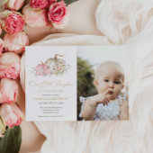 ピンク私たちの小さなカボチャ1st誕生日の写真 招待状