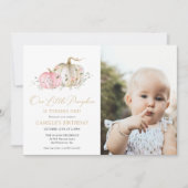 ピンク私たちの小さなカボチャ1st誕生日の写真 招待状 (正面)