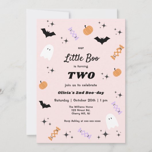 ピンク私たちの小さなブハロウィーン2回目の誕生日 招待状 (正面)