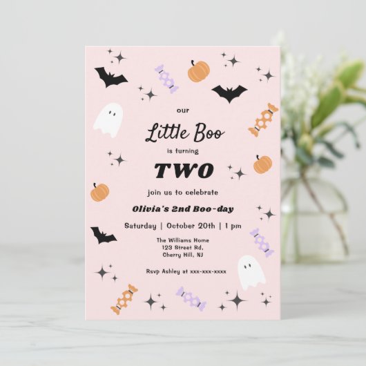 ピンク私たちの小さなブハロウィーン2回目の誕生日 招待状 (スタンド正面)