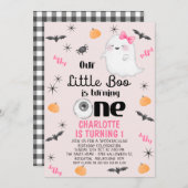 ピンク私たちの小さなブワンハロウィーン1日の誕生日 招待状 (正面/裏面)