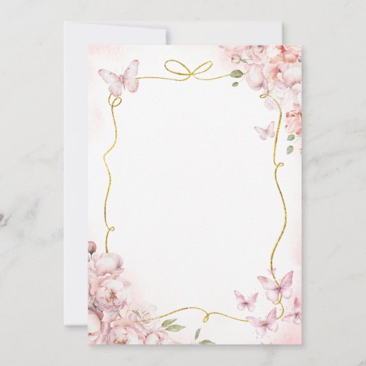 ピンク私たちの小さな蝶のフローラ女の子1st誕生日 招待状 (裏面)