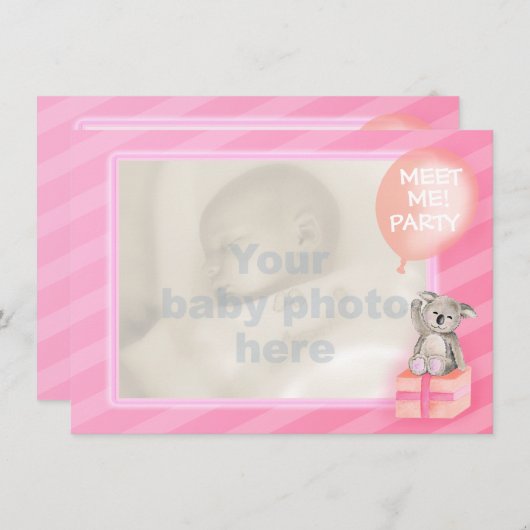 ピンク私に新生児の女の子のパーティーの招待会って下さい 招待状 (正面/裏面)