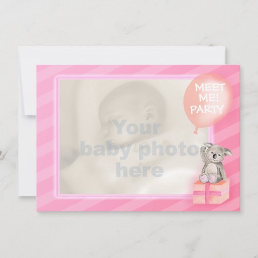 ピンク私に新生児の女の子のパーティーの招待会って下さい 招待状 (正面)