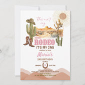 ピンク私の最初のロデオの2番目の誕生日カウボーイ 招待状 (正面)