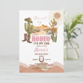 ピンク私の最初のロデオの2番目の誕生日カウボーイ 招待状 (スタンド正面)
