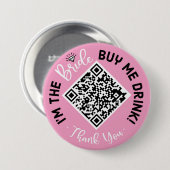 ピンク私は私は飲み物買のQRコード 缶バッジ (正面&裏面)