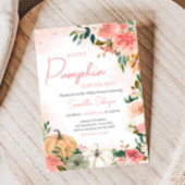 ピンク秋の秋フローラカボチャ赤ちゃんシャワー 招待状