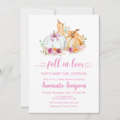 ピンク秋インラブガールカボチャ赤ちゃんシャワー 招待状 (正面)