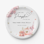 ピンク秋カボチャ花リースガール赤ちゃんシャワー ペーパープレート (正面)