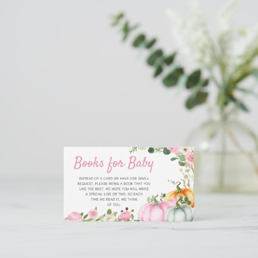 ピンク秋カボチャ赤ちゃんシャワーブックベビー エンクロージャーカード (スタンド正面)