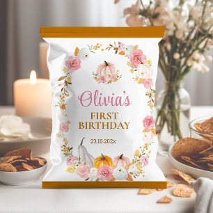 ピンク秋カボチャ1st誕生日チップバッグラッパー チラシ