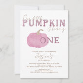 ピンク秋カボチャ1st誕生日パーティの招待状 招待状 (正面)
