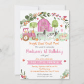 ピンク秋ファームカボチャ誕生日 招待状 (正面)