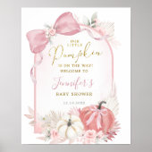 ピンク秋フローラコケットパンプキンウェルカムサイン ポスター (正面)