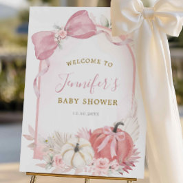 ピンク秋フローラコケットパンプキンウェルカムサイン ポスター