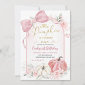 ピンク秋フローラコケットパンプキンファースト誕生日 招待状 (正面)