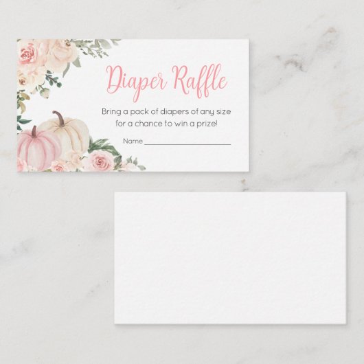 ピンク秋フローラパンプキンおむつラッフル エンクロージャーカード (正面/裏面)