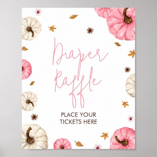ピンク秋リトルカボチャ赤ちゃんシャワーおむつラッフル ポスター (正面)