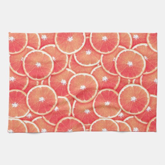 ピンク種のグレープフルーツの切れ キッチンタオル (横)