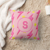 ピンク稲妻ストーミースカイ&サンダーフラッシュパターン クッション (ブランケット)